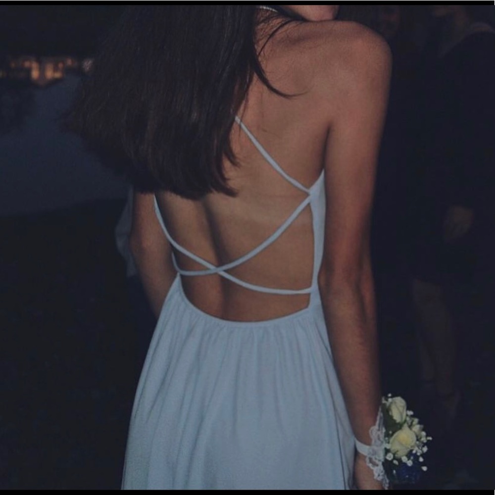 Strappy blue open back dress!